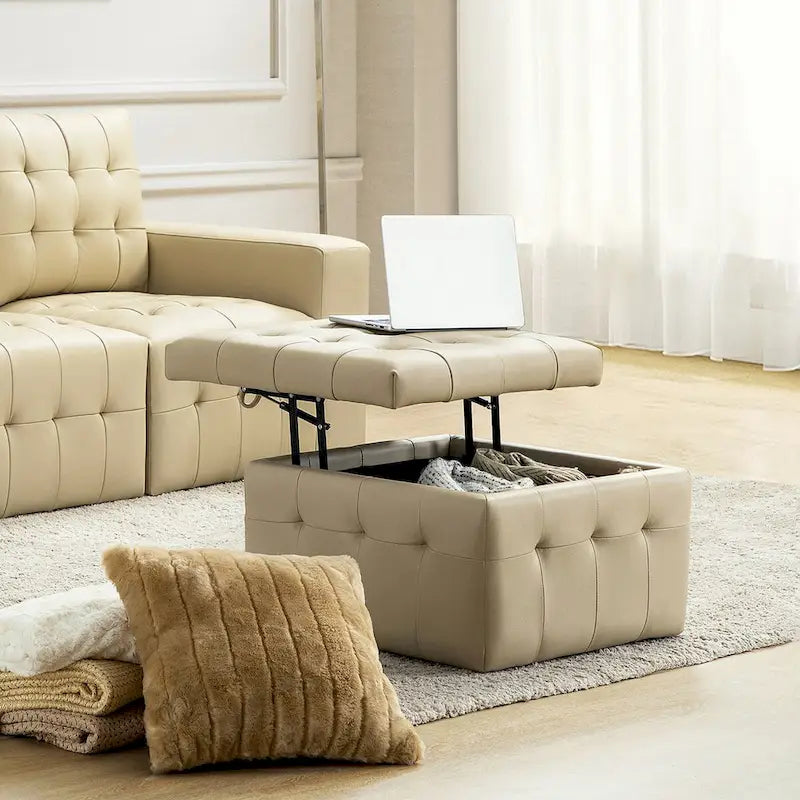 Pouf Aurora in Vera Pelle con Design Trapuntato di HULALA HOME