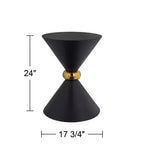 Studio 55D Midnight Mid-Century Modern Metal Hourglass Round Accent Side End Table 17 3/4 Wide Black Gold Ring for Living Room