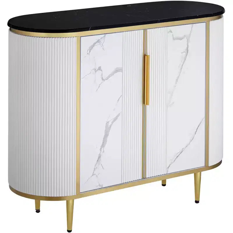 55 Downing Street Jodie Modern White Oval Console Table 38 1/4 x 15 1/4 with Storage Black Marble Tabletop for Living Room Home