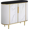55 Downing Street Jodie Modern White Oval Console Table 38 1/4 x 15 1/4 with Storage Black Marble Tabletop for Living Room Home