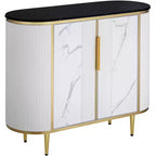 55 Downing Street Jodie Modern White Oval Console Table 38 1/4 x 15 1/4 with Storage Black Marble Tabletop for Living Room Home