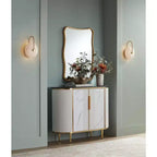 55 Downing Street Jodie Modern White Oval Console Table 38 1/4 x 15 1/4 with Storage Black Marble Tabletop for Living Room Home