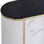 55 Downing Street Jodie Modern White Oval Console Table 38 1/4 x 15 1/4 with Storage Black Marble Tabletop for Living Room Home