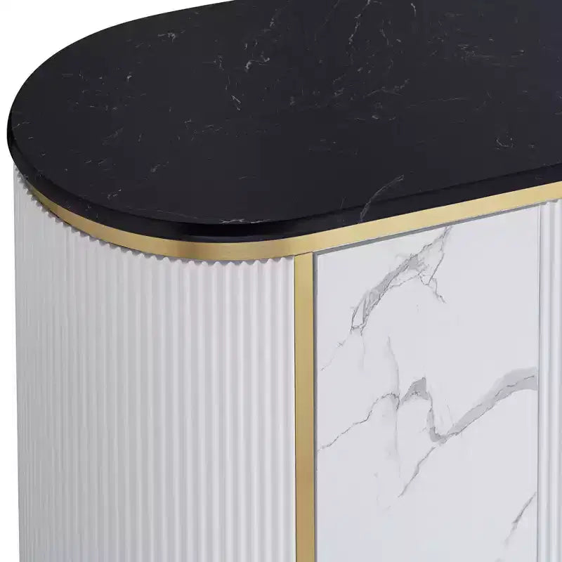 55 Downing Street Jodie Modern White Oval Console Table 38 1/4 x 15 1/4 with Storage Black Marble Tabletop for Living Room Home