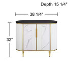 55 Downing Street Jodie Modern White Oval Console Table 38 1/4 x 15 1/4 with Storage Black Marble Tabletop for Living Room Home