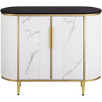 55 Downing Street Jodie Modern White Oval Console Table 38 1/4 x 15 1/4 with Storage Black Marble Tabletop for Living Room Home