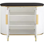 55 Downing Street Jodie Modern White Oval Console Table 38 1/4 x 15 1/4 with Storage Black Marble Tabletop for Living Room Home