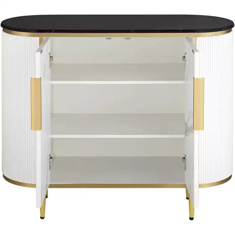 55 Downing Street Jodie Modern White Oval Console Table 38 1/4 x 15 1/4 with Storage Black Marble Tabletop for Living Room Home