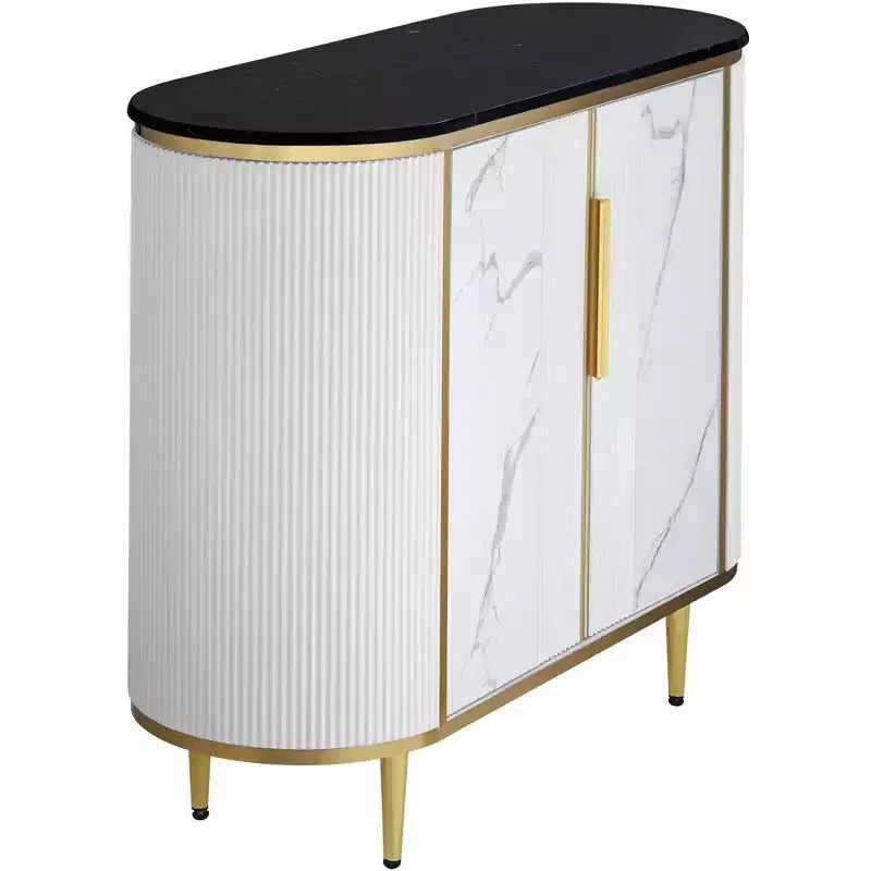 55 Downing Street Jodie Modern White Oval Console Table 38 1/4 x 15 1/4 with Storage Black Marble Tabletop for Living Room Home