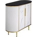 55 Downing Street Jodie Modern White Oval Console Table 38 1/4 x 15 1/4 with Storage Black Marble Tabletop for Living Room Home