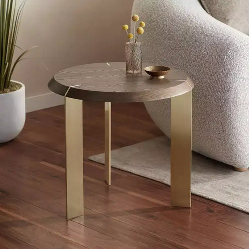 55 Downing Street Simmons 21 1/2 Wide Brown Wood Sleek Round End Table