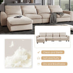 Modern Convertible Large L-shaped Feather Filled Sectional Sofa with Reversible Chaise - 129.9W x 72D x 31.5H