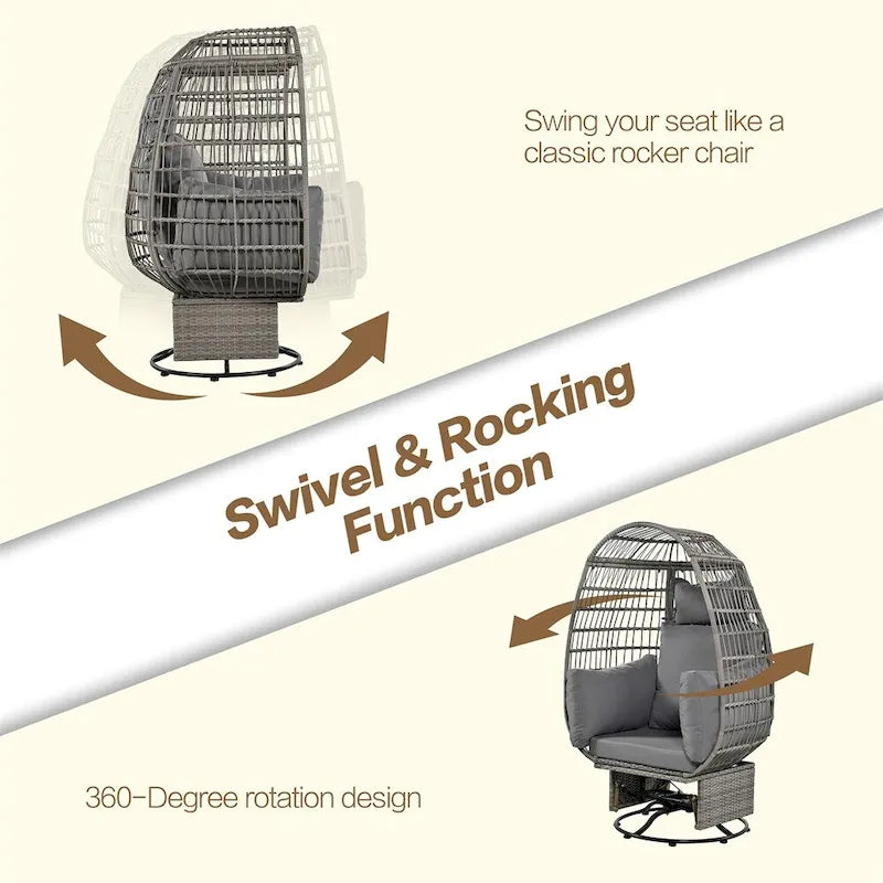 Rattan Egg Patio Swivel Chair with Cushions and Rocking Function