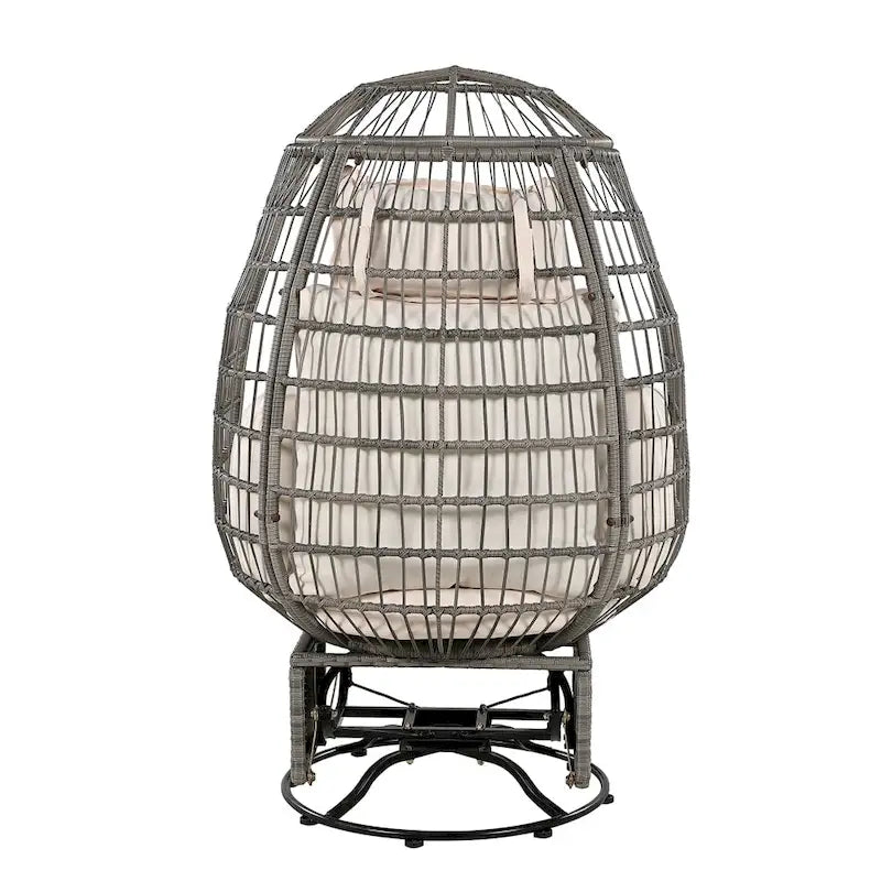Rattan Egg Patio Swivel Chair with Cushions and Rocking Function