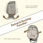 Rattan Egg Patio Swivel Chair with Cushions and Rocking Function