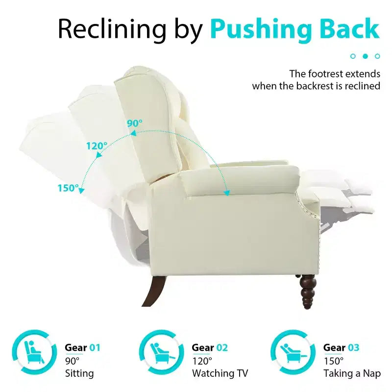 30W Accent Chair Push Back Recliner Armchair with Wing Back and Gourd-shaped Wooden Legs -ModernLuxe