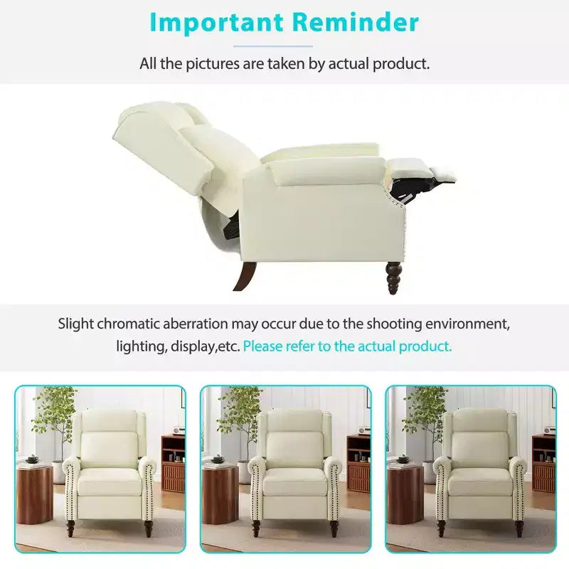 30W Accent Chair Push Back Recliner Armchair with Wing Back and Gourd-shaped Wooden Legs -ModernLuxe