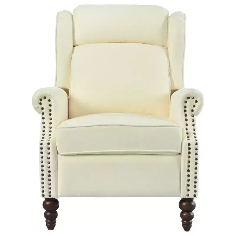 30W Accent Chair Push Back Recliner Armchair with Wing Back and Gourd-shaped Wooden Legs -ModernLuxe