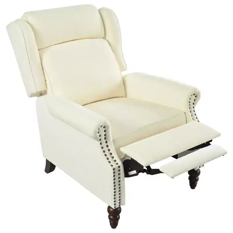 30W Accent Chair Push Back Recliner Armchair with Wing Back and Gourd-shaped Wooden Legs -ModernLuxe