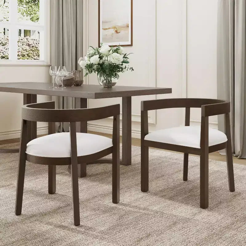 GDFStudio Vande Fabric Upholstered Wood Tub Dining Chairs (Set of 2)