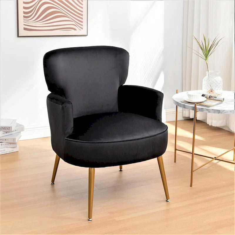 Poltrona in velluto elegante US Pride Furniture con gambe in metallo dorato, comoda poltrona per gli accenti