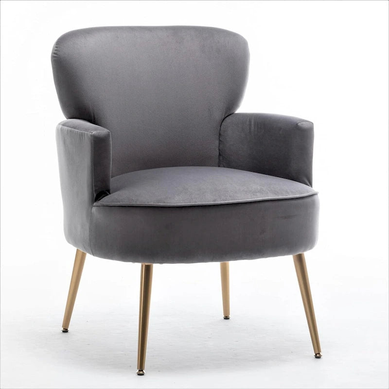 Poltrona in velluto elegante US Pride Furniture con gambe in metallo dorato, comoda poltrona per gli accenti