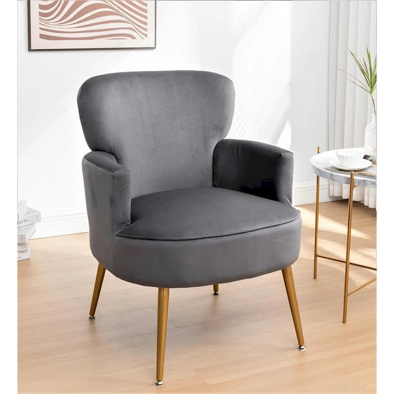 Poltrona in velluto elegante US Pride Furniture con gambe in metallo dorato, comoda poltrona per gli accenti