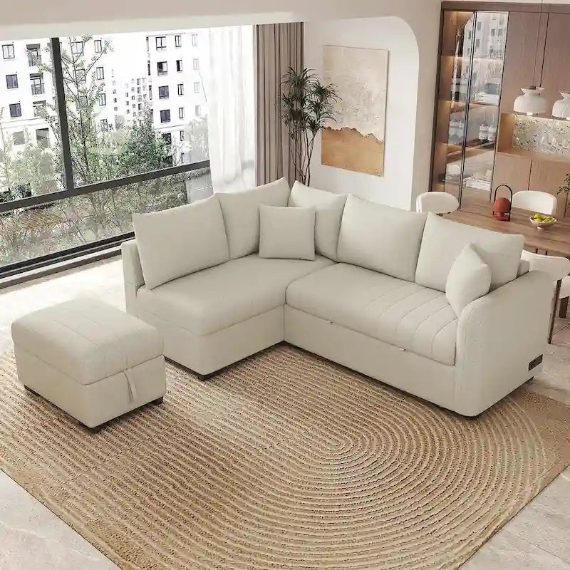 Upholstery Sleeper Sectional Sofa with Movable Storage Ottoman, L-shaped Sectional Pull Out Sofa Bed