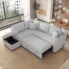 Upholstery Sleeper Sectional Sofa with Movable Storage Ottoman, L-shaped Sectional Pull Out Sofa Bed