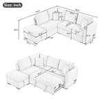 Upholstery Sleeper Sectional Sofa with Movable Storage Ottoman, L-shaped Sectional Pull Out Sofa Bed