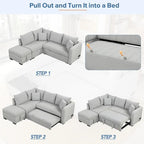 Upholstery Sleeper Sectional Sofa with Movable Storage Ottoman, L-shaped Sectional Pull Out Sofa Bed