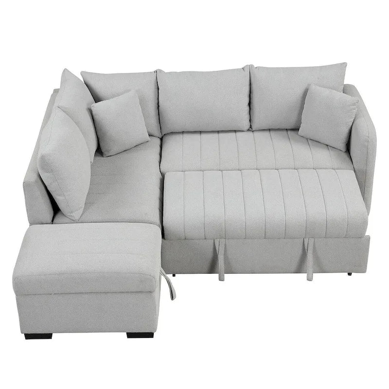 Upholstery Sleeper Sectional Sofa with Movable Storage Ottoman, L-shaped Sectional Pull Out Sofa Bed
