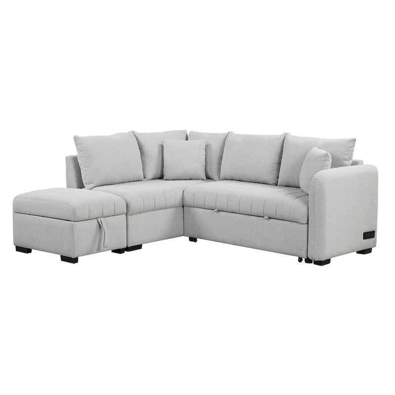 Upholstery Sleeper Sectional Sofa with Movable Storage Ottoman, L-shaped Sectional Pull Out Sofa Bed