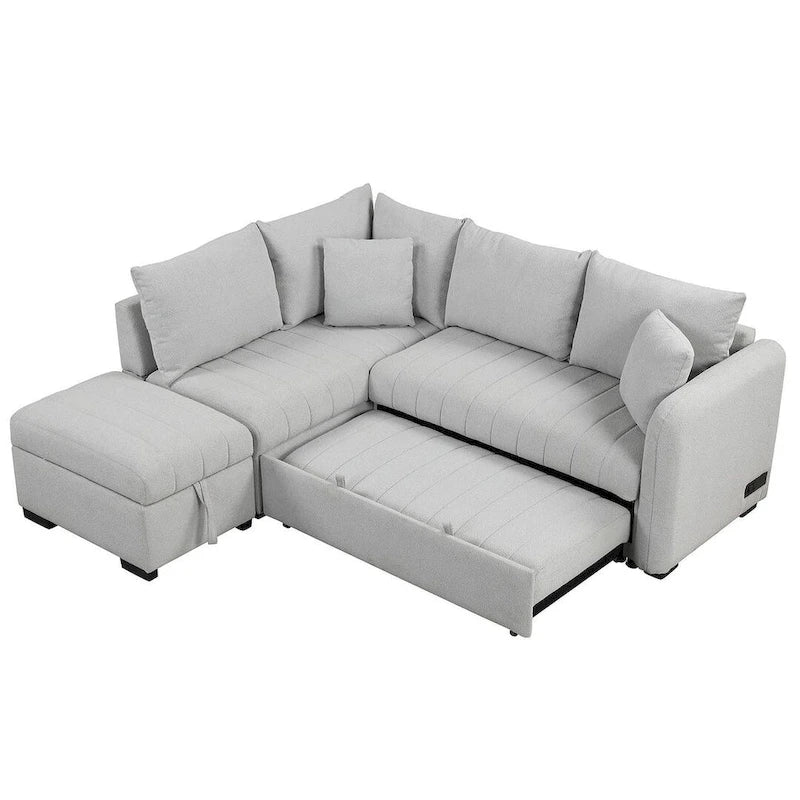 Upholstery Sleeper Sectional Sofa with Movable Storage Ottoman, L-shaped Sectional Pull Out Sofa Bed