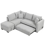 Upholstery Sleeper Sectional Sofa with Movable Storage Ottoman, L-shaped Sectional Pull Out Sofa Bed