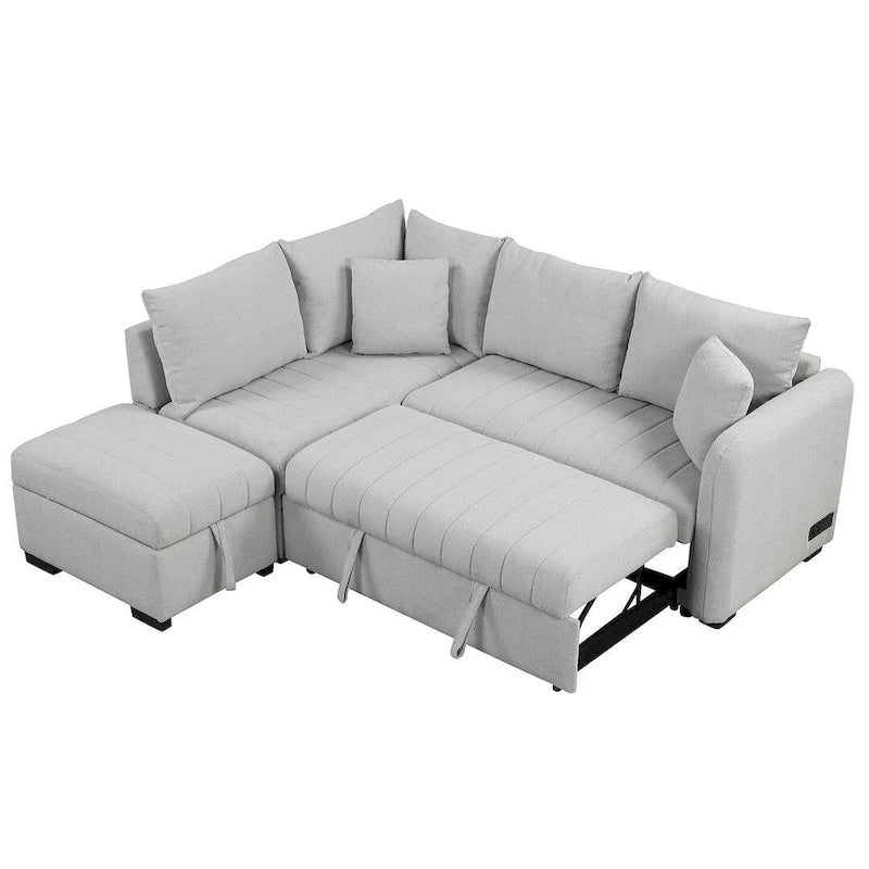 Upholstery Sleeper Sectional Sofa with Movable Storage Ottoman, L-shaped Sectional Pull Out Sofa Bed