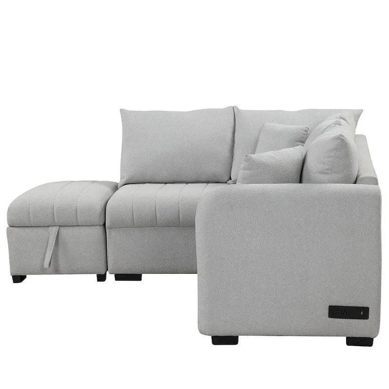 Upholstery Sleeper Sectional Sofa with Movable Storage Ottoman, L-shaped Sectional Pull Out Sofa Bed