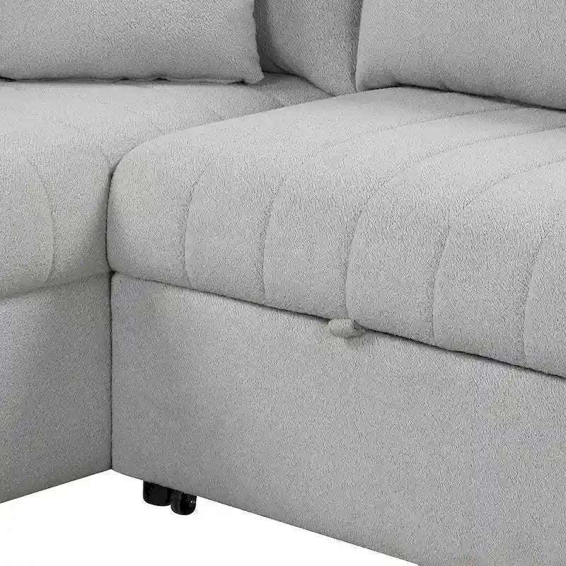 Upholstery Sleeper Sectional Sofa with Movable Storage Ottoman, L-shaped Sectional Pull Out Sofa Bed
