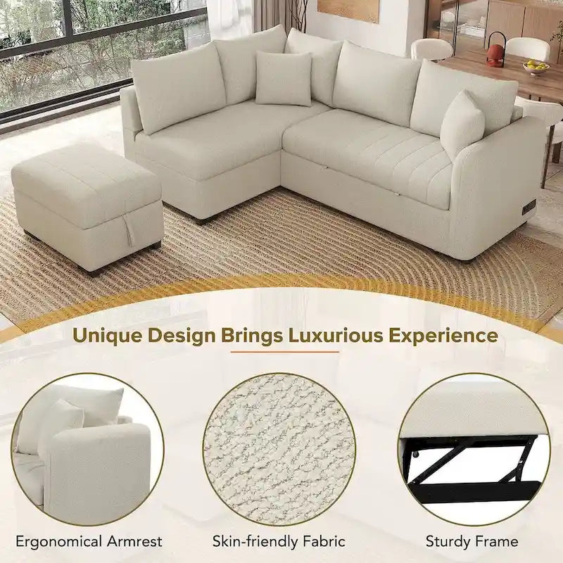 Upholstery Sleeper Sectional Sofa with Movable Storage Ottoman, L-shaped Sectional Pull Out Sofa Bed
