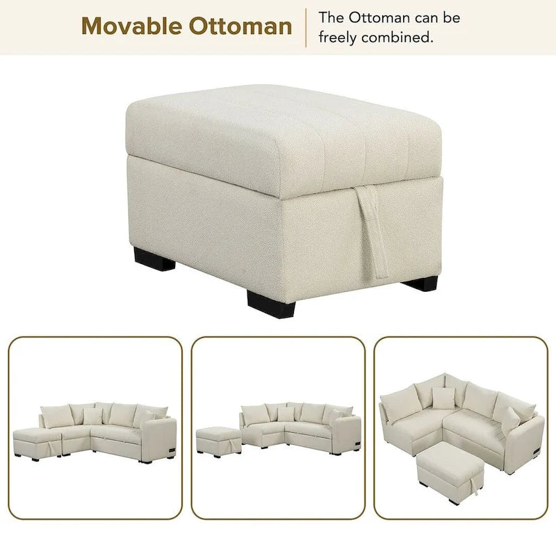 Upholstery Sleeper Sectional Sofa with Movable Storage Ottoman, L-shaped Sectional Pull Out Sofa Bed