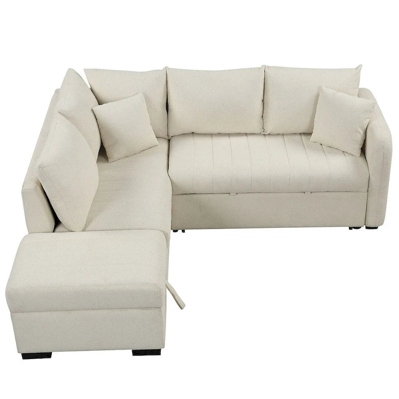 Upholstery Sleeper Sectional Sofa with Movable Storage Ottoman, L-shaped Sectional Pull Out Sofa Bed