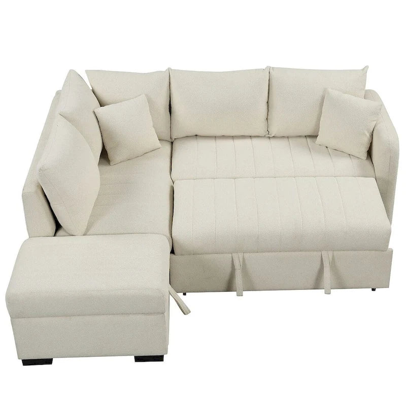 Upholstery Sleeper Sectional Sofa with Movable Storage Ottoman, L-shaped Sectional Pull Out Sofa Bed