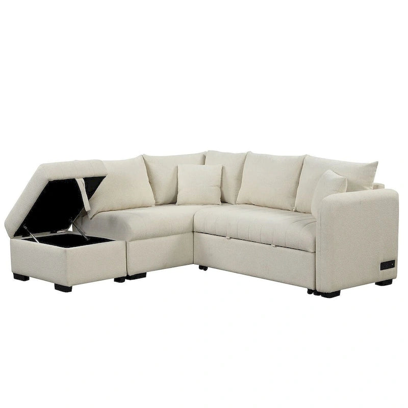 Upholstery Sleeper Sectional Sofa with Movable Storage Ottoman, L-shaped Sectional Pull Out Sofa Bed
