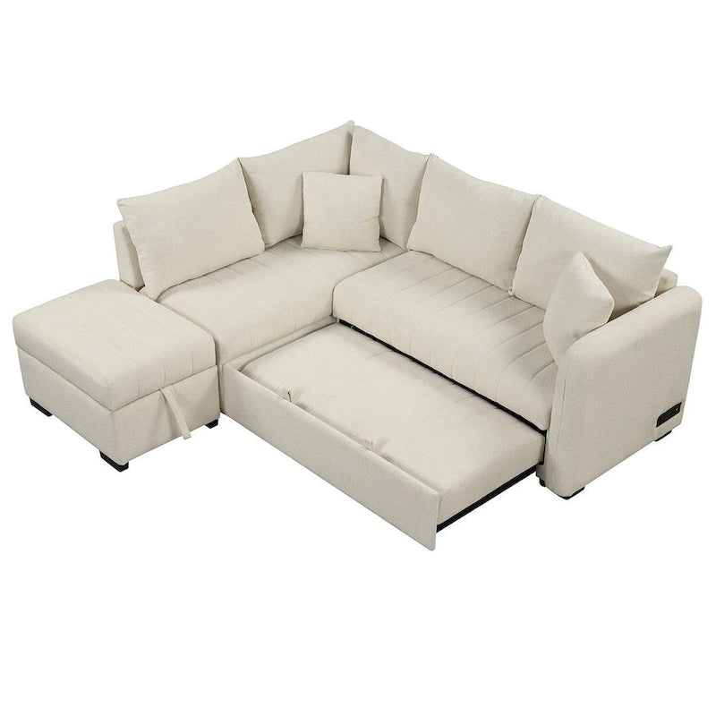 Upholstery Sleeper Sectional Sofa with Movable Storage Ottoman, L-shaped Sectional Pull Out Sofa Bed