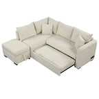 Upholstery Sleeper Sectional Sofa with Movable Storage Ottoman, L-shaped Sectional Pull Out Sofa Bed