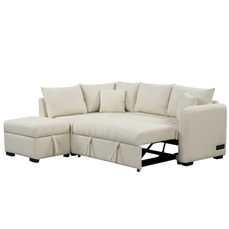 Upholstery Sleeper Sectional Sofa with Movable Storage Ottoman, L-shaped Sectional Pull Out Sofa Bed
