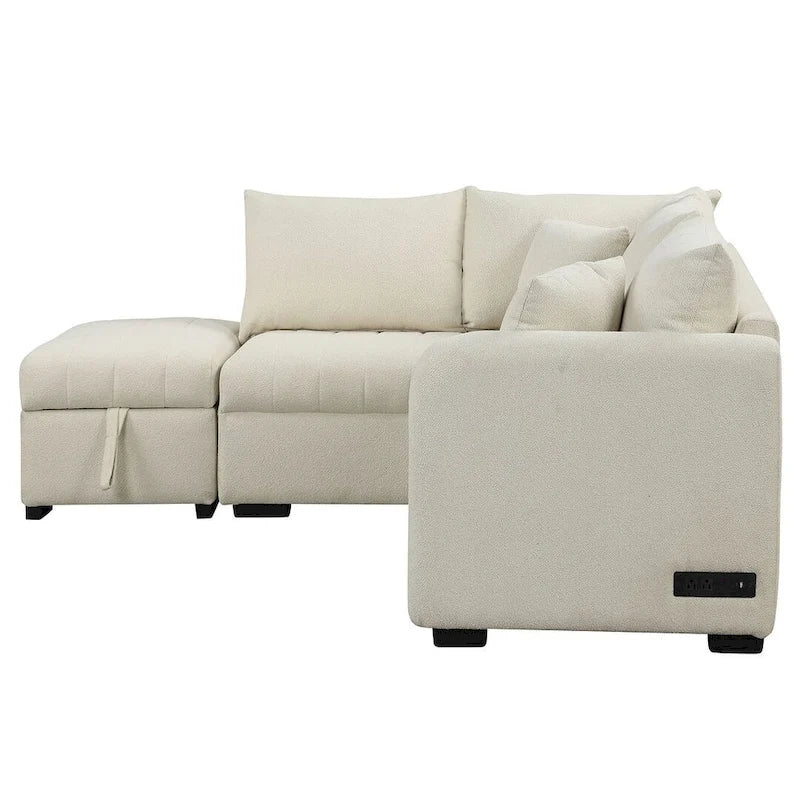 Upholstery Sleeper Sectional Sofa with Movable Storage Ottoman, L-shaped Sectional Pull Out Sofa Bed