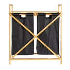 Bamboo Pull Out Double Hamper with Shelf, Natural and Black