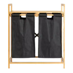 Bamboo Pull Out Double Hamper with Shelf, Natural and Black
