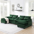 123*55U-shaped Sofa with Console, Cupholders and USB Ports, 6-seat Upholstered Symmetrical Sleeper Couch Set with Chaise